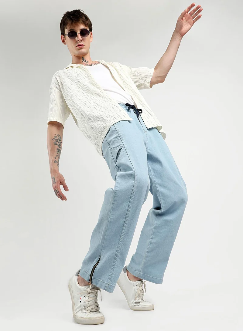 CAHOOT  Men's Light Blue Straight-Fit Denim Jeans For Casual Wear | 4 Pockets | Light-Wash | Drawstring Closure | Denim Jeans Crafted With Comfort Fit For Everyday Wear for Men | Best Price UAE